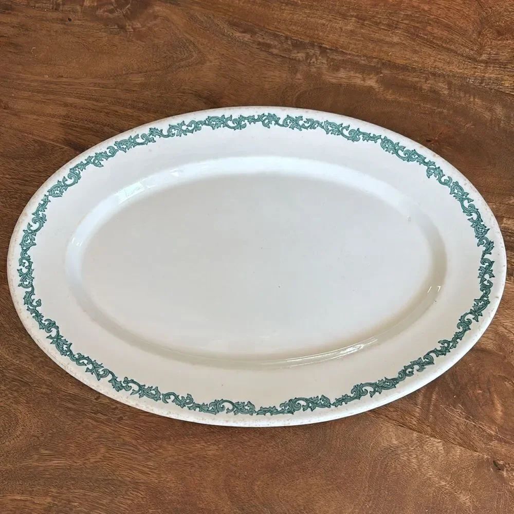 Oval Blue White Platter Syracuse China Restaurant Ware Diner 16 x11.75" Large
